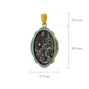 zhostovo oval 7.41z sinyaya razmery 300x300 - Подвеска из серебра «Жостово. Маки» (золочение)