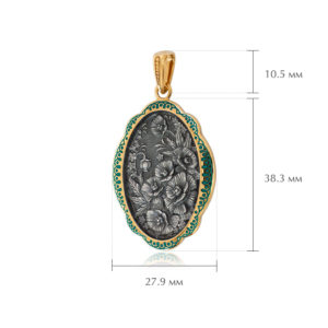 zhostovo oval 7.41z zelenaya razmery 300x300 - Подвеска из серебра «Жостово. Маки» (золочение), зеленая