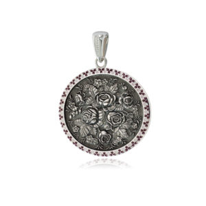 3 24 2s 300x300 - Серебряная подвеска круглая «Жостово», фиолетовая